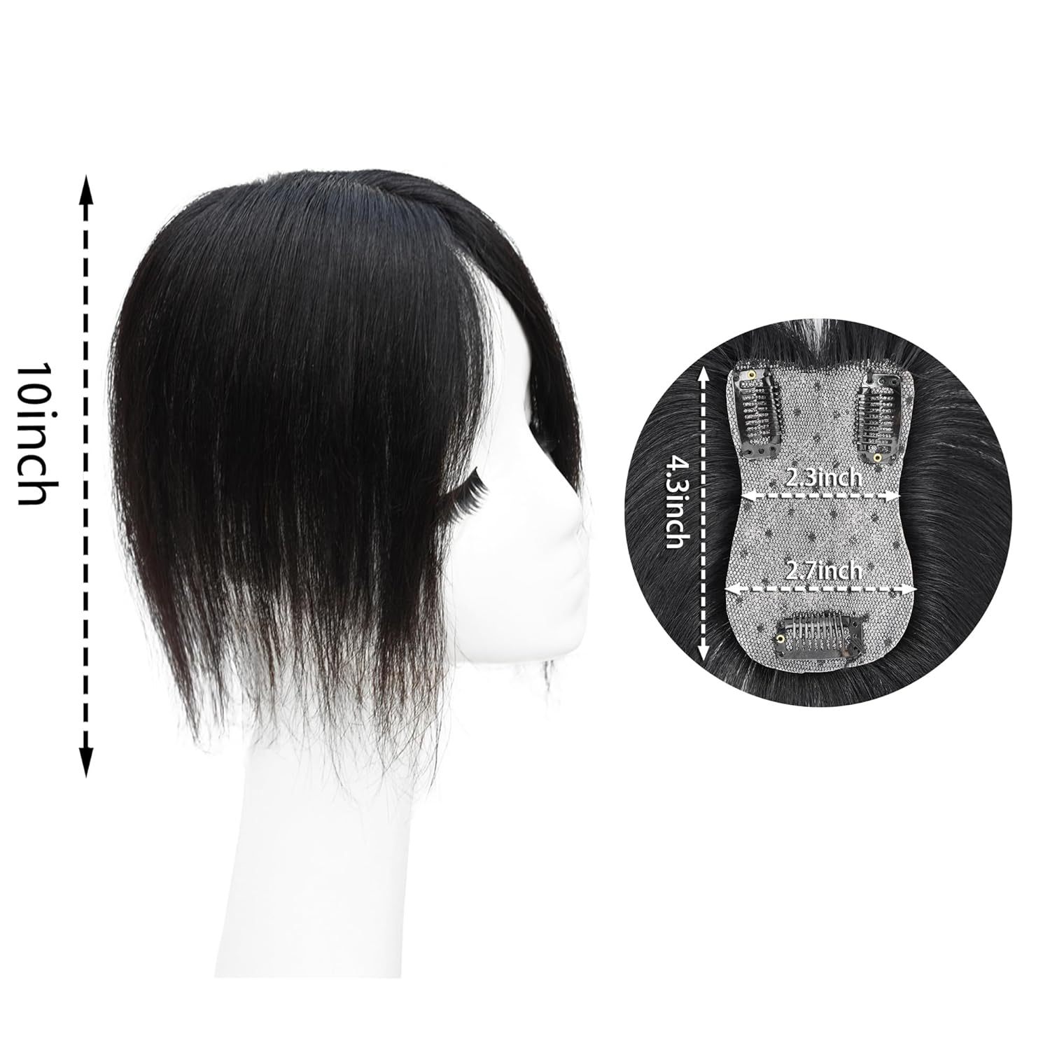 Meiverah Handmade Human Hair Middle Part Clip In Toupee No Bangs Seamless Natural Topper Breathable Mesh Base Women Thickening Hairpiece (Natural Black/Swissnet)